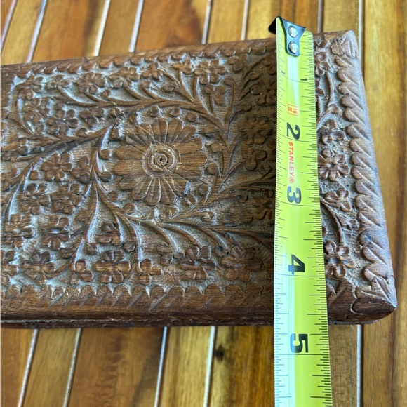 Wood Hand Carved Ornate Trinket Box - India - Picture 9 of 10